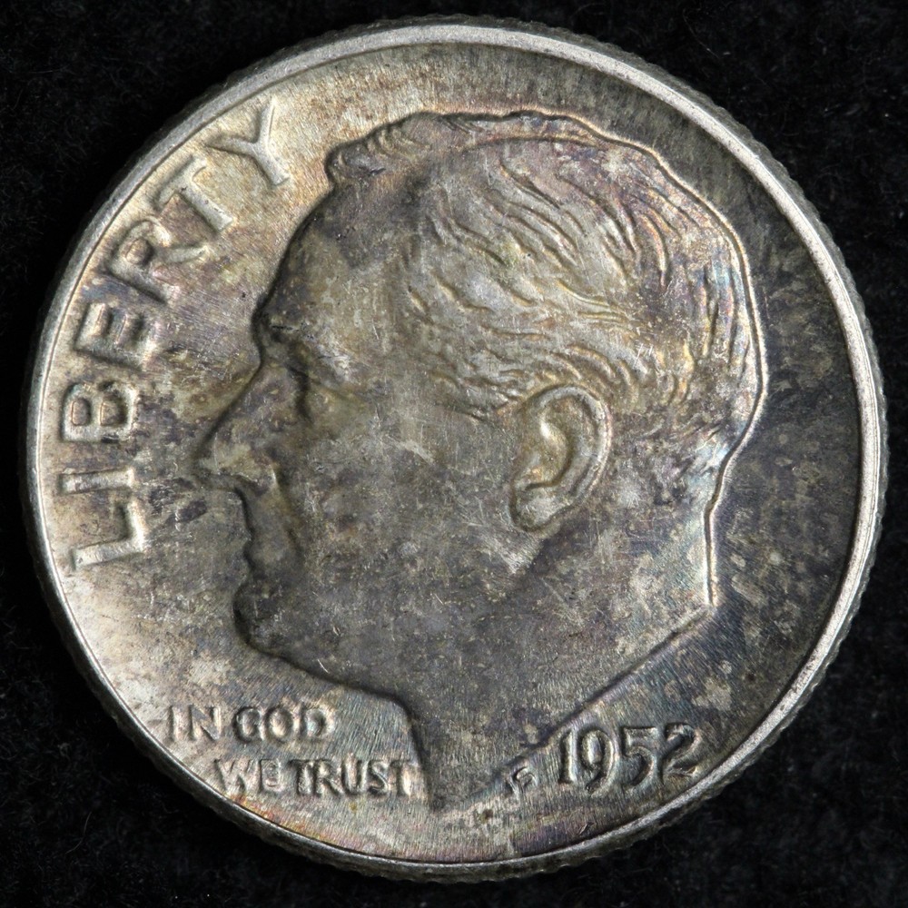 1952 Roosevelt Silver Dime TONED E211 JOI