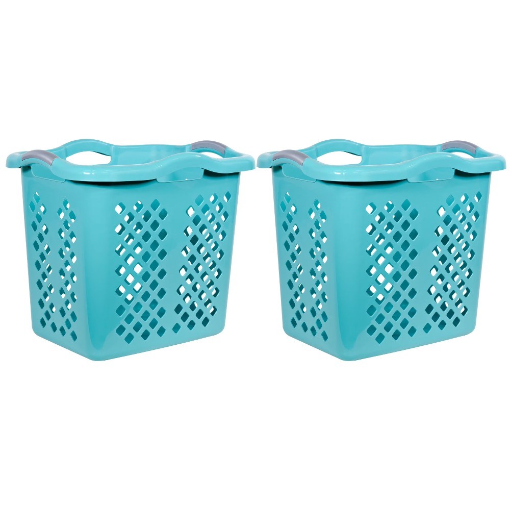 Bushel Plastic Lamper Laundry Basket with Silver Handles, Teal Splash, 2 Pack