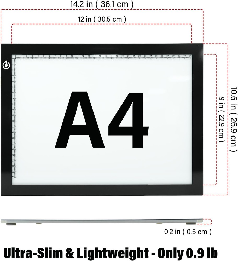 Ultra-Thin A4 Tracing Light Box, USB LED Light Table with Adjustable Brightness