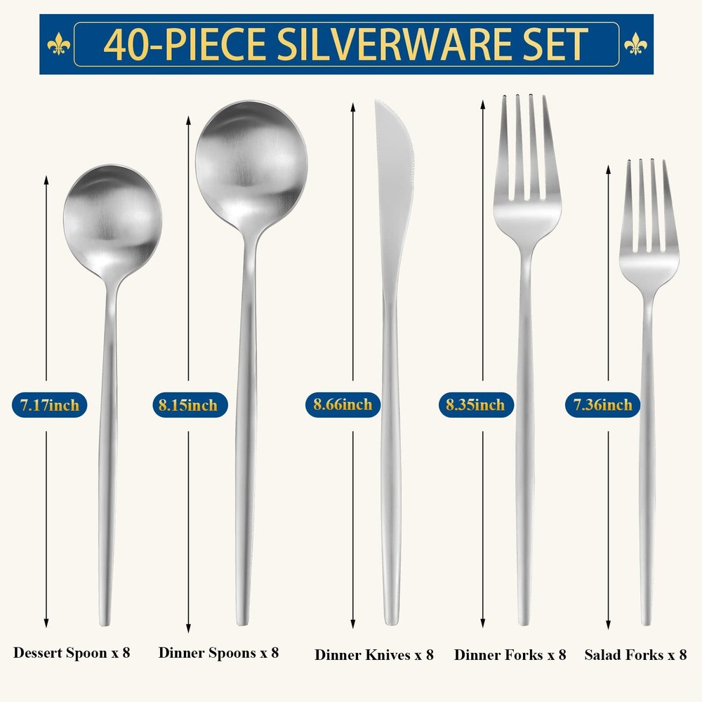 Silverware Set For 8 40 Piece Flatware Set Cutlery Tableware Set Include Spoons