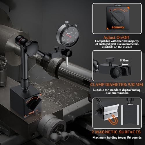 Dial Indicator with Magnetic Base Set, 0-1" Magnetic Base with Dial Indicator