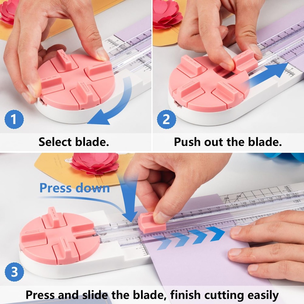Pink Paper Cutter 4-in-1 Trimmer Multi-Function Scrapbooking Tool with Straight