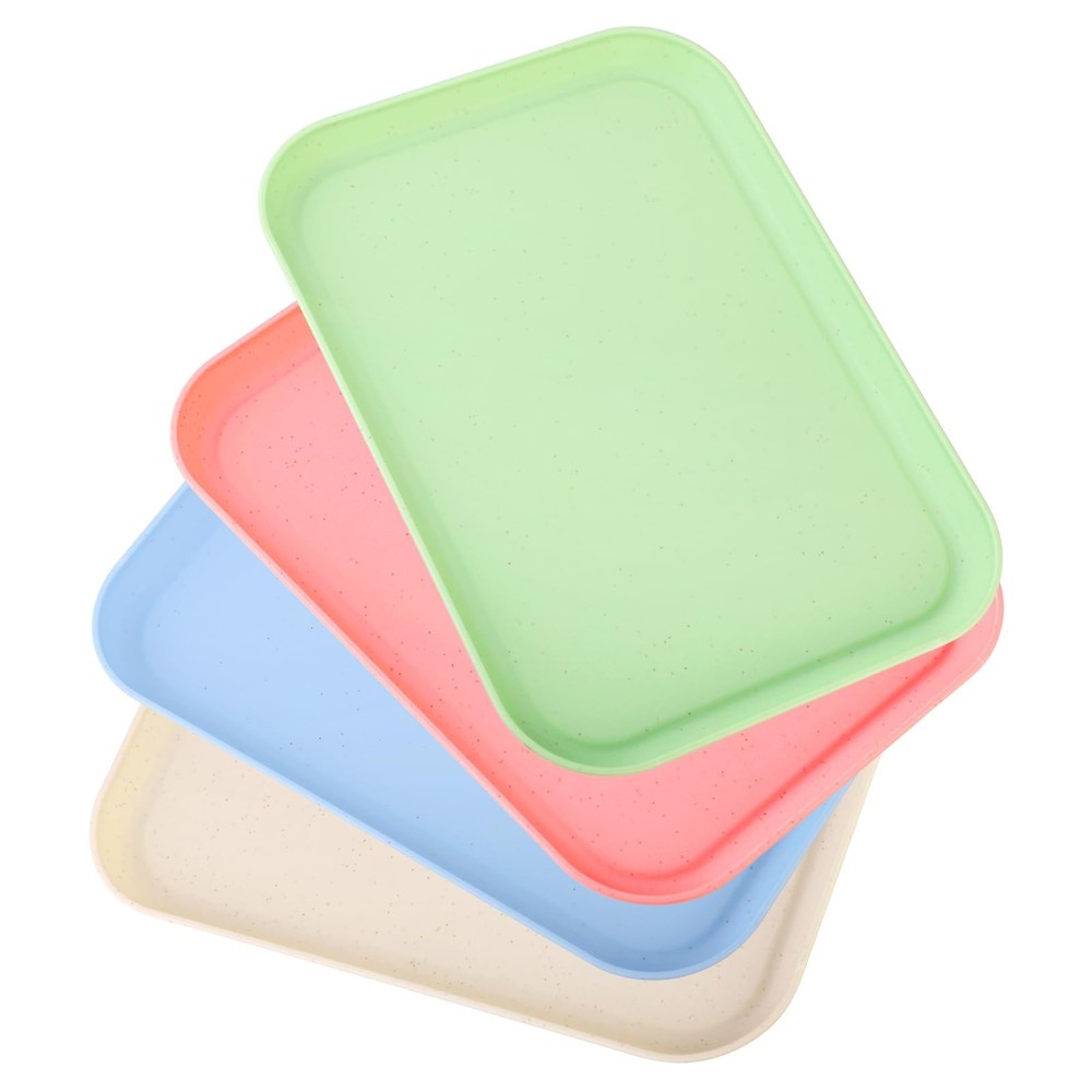 Multicolor Plastic Serving Tray 4 Pack 8.66x12 Inch Rectangular Heavy Duty