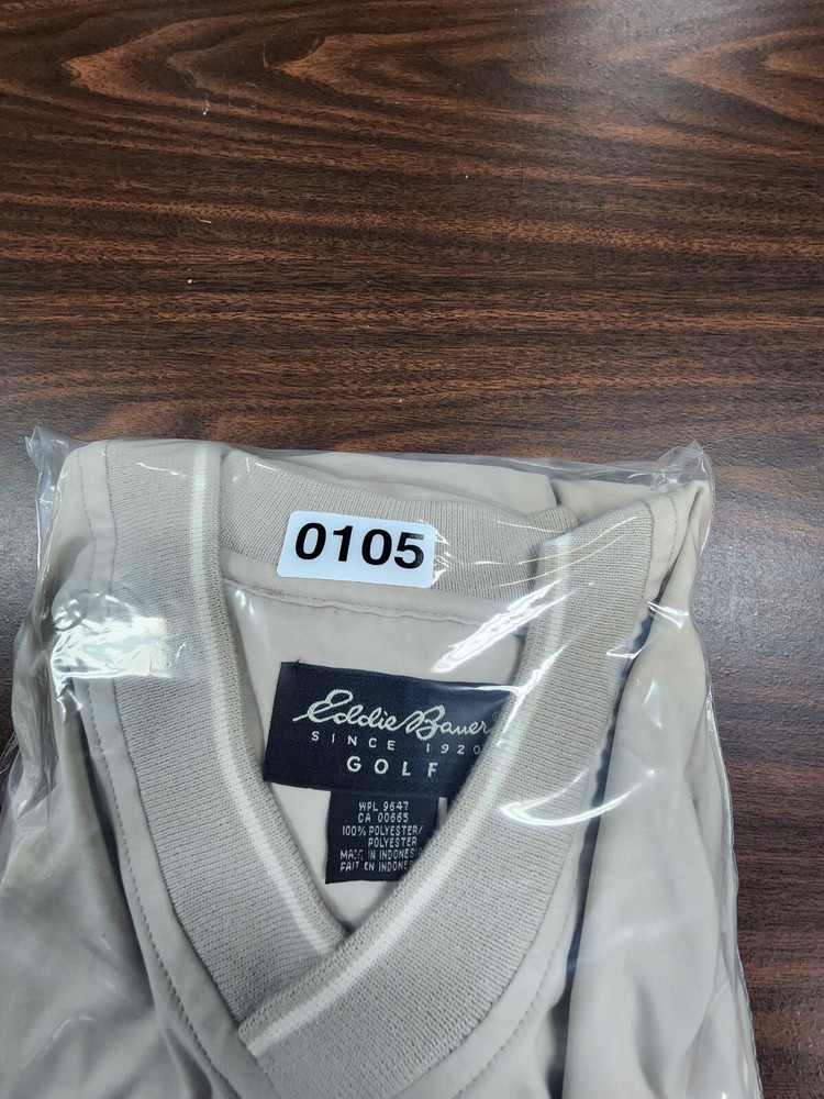 Eddie Bauer Mens Jacket Beige Golf Pullover Windbreaker Size Large V Neck