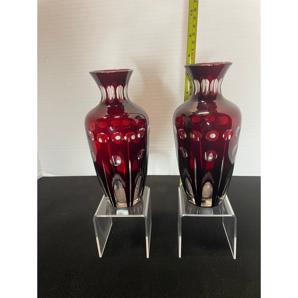 2 Dark Red Ruby BOHEMIAN CZECH VASES