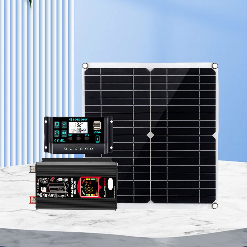 6000W Solar Panel Set Solar Power Inverter Generator 100A Home 110V Grid System