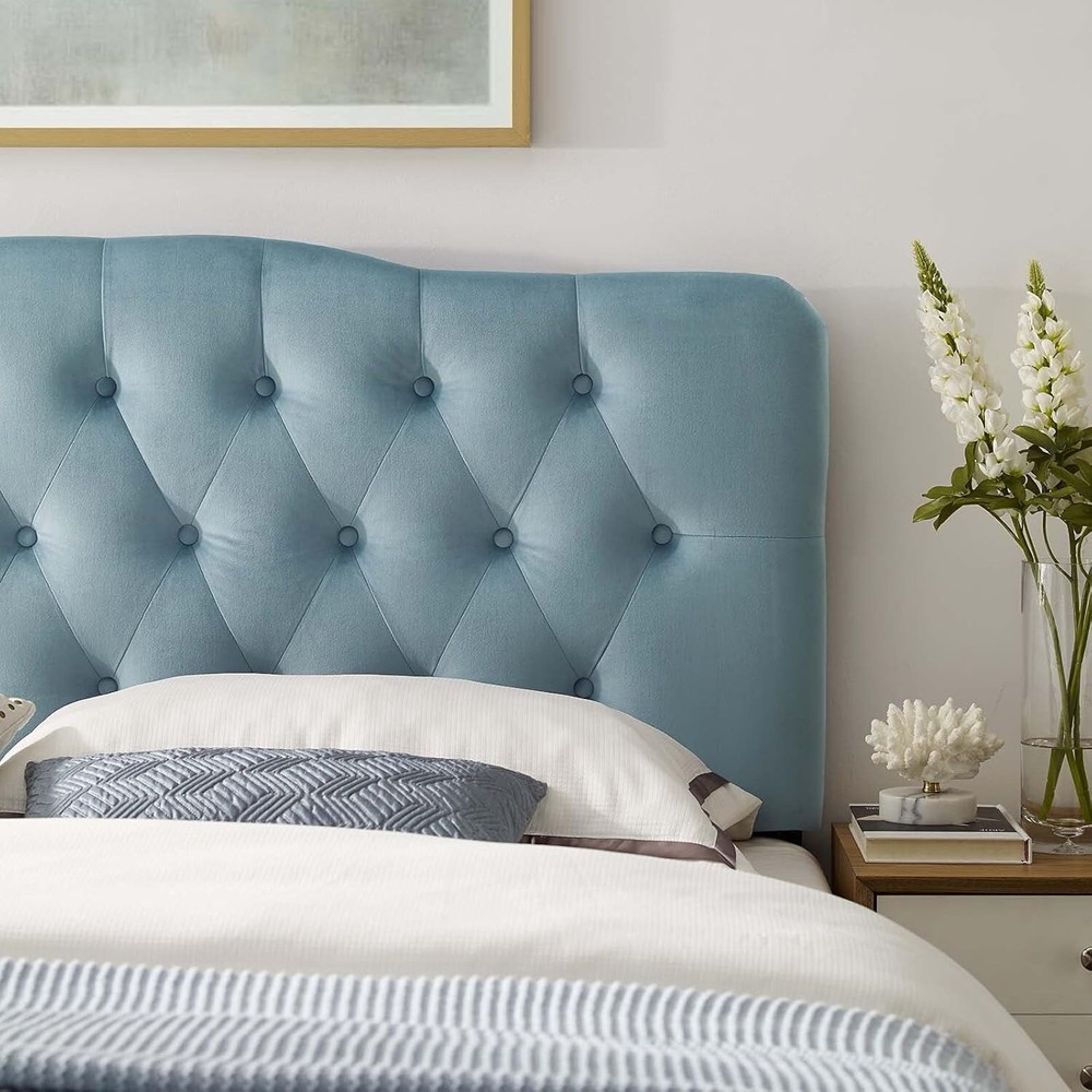 Modway Annabel Diamond Tufted Performance Velvet Queen Headboard in Light Blue