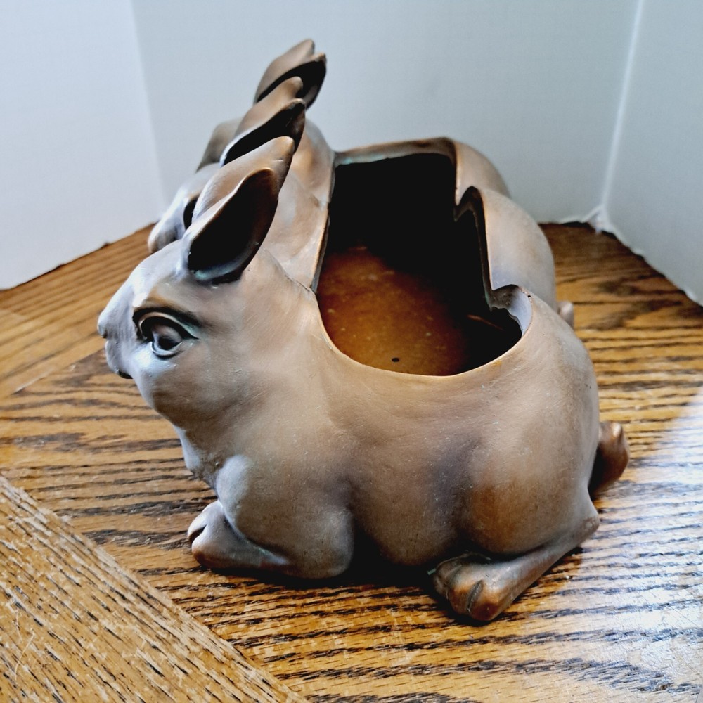Bronze Look Bunny Planter Plastic Resin 12'' Long