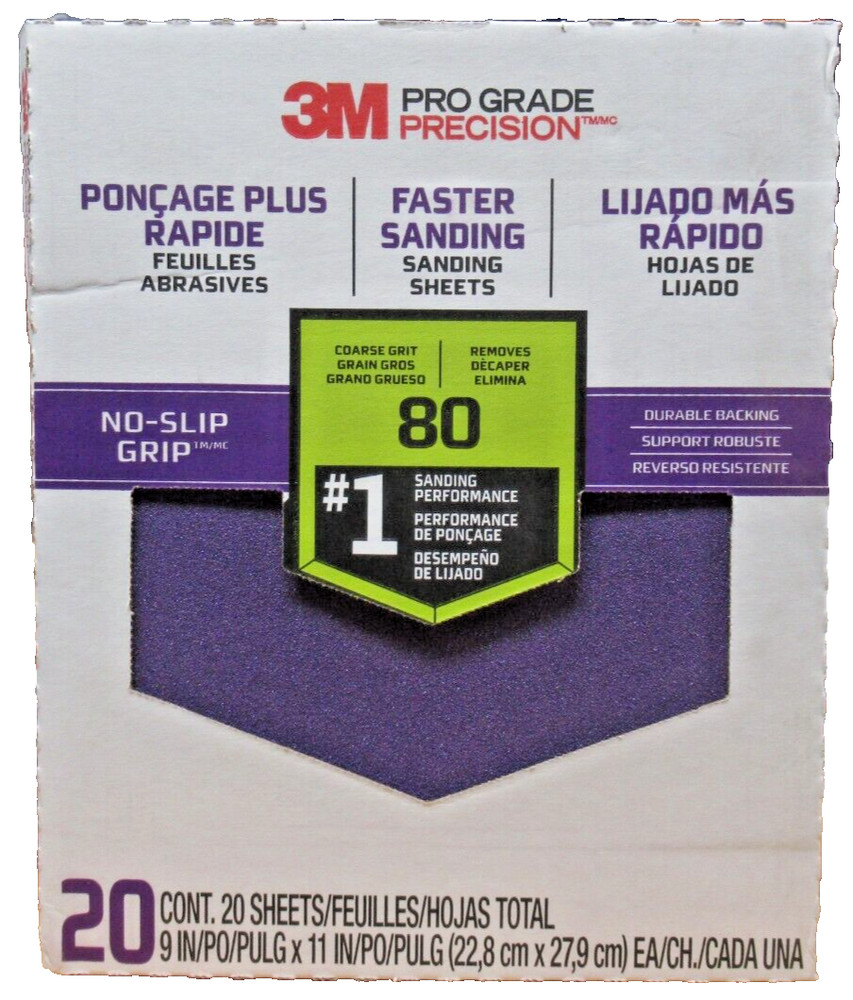 3M Advanced Sandpaper, 20 Sheets, 80 Grit, 3M Pro Grade Precision