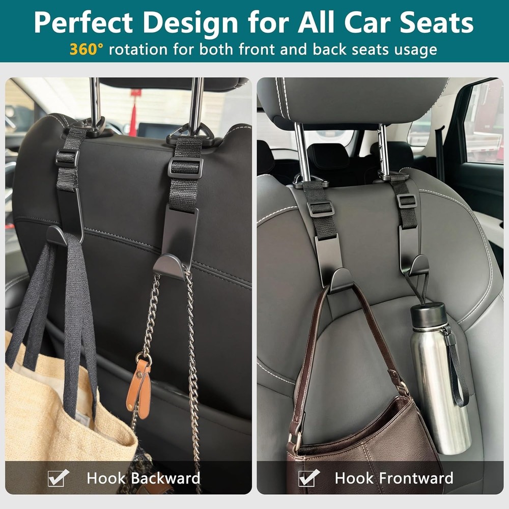 Amooca Universal Headrest Hooks 4 Pack Bag Holder