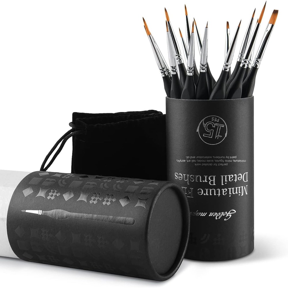 Golden Maple Miniature Paint Brushes, 15PC Model Brushes Micro 15PC, Black