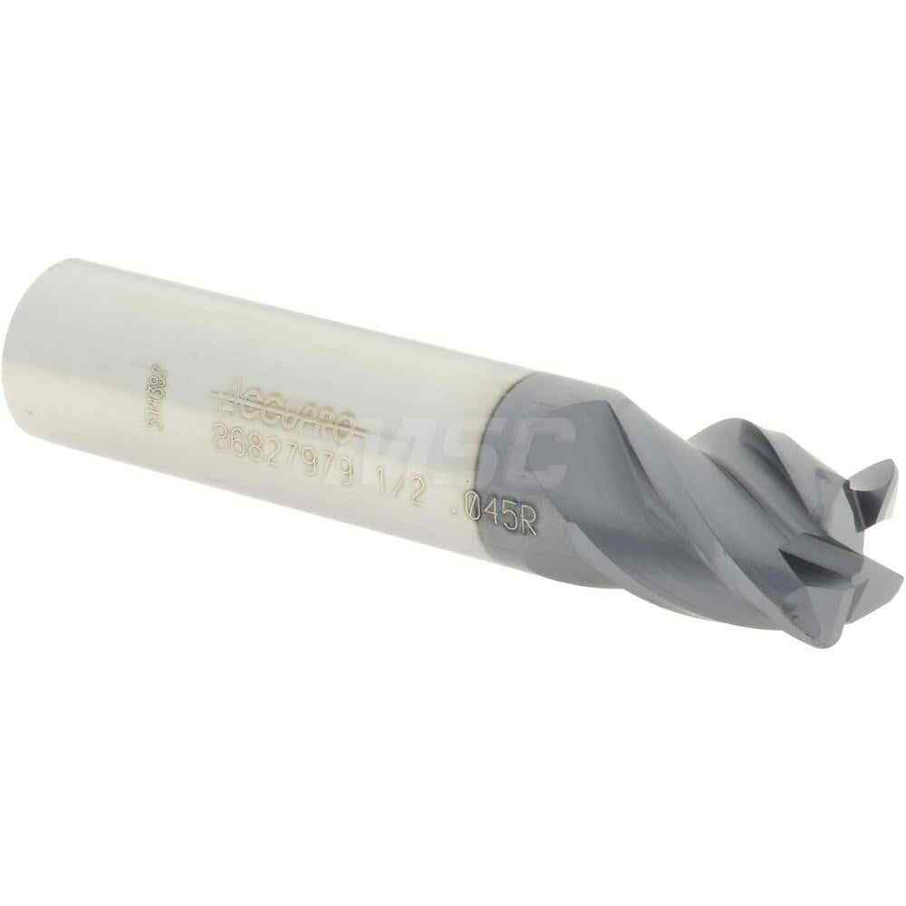 Accupro 1/2" Diam 4 Flute Single End Solid Carbide 0.045" Corner Radius End M...