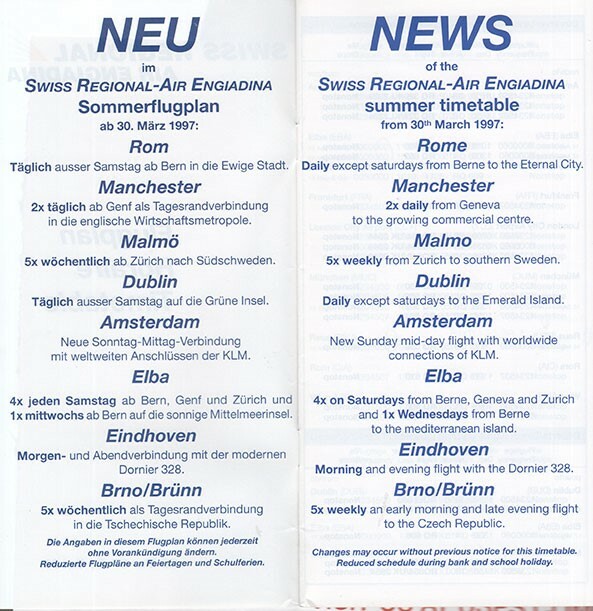 Air Engiadina timetable 1997/03/30