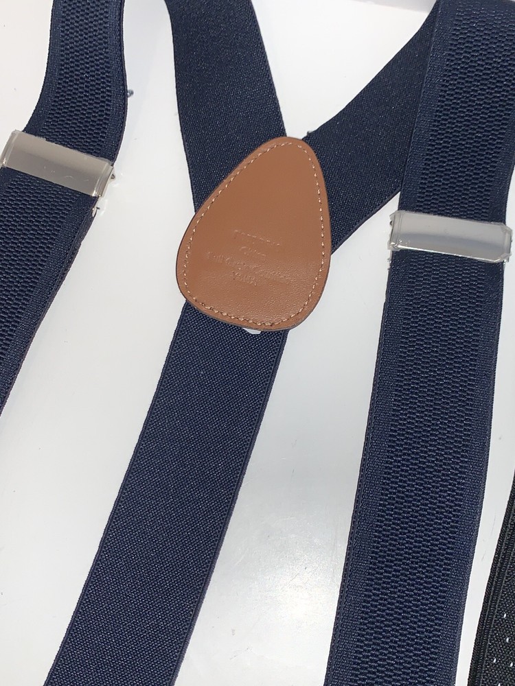 2 NEW• Pair of Suspender Black Polka Dot & Solid Blue•Leather Braces