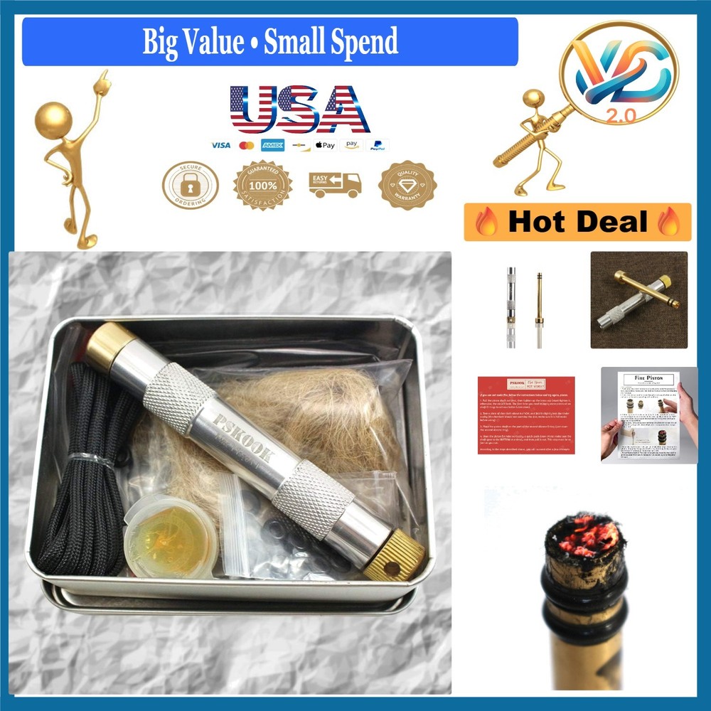 Metal Fire Piston Survival Camping Fire Starter Educational Kit