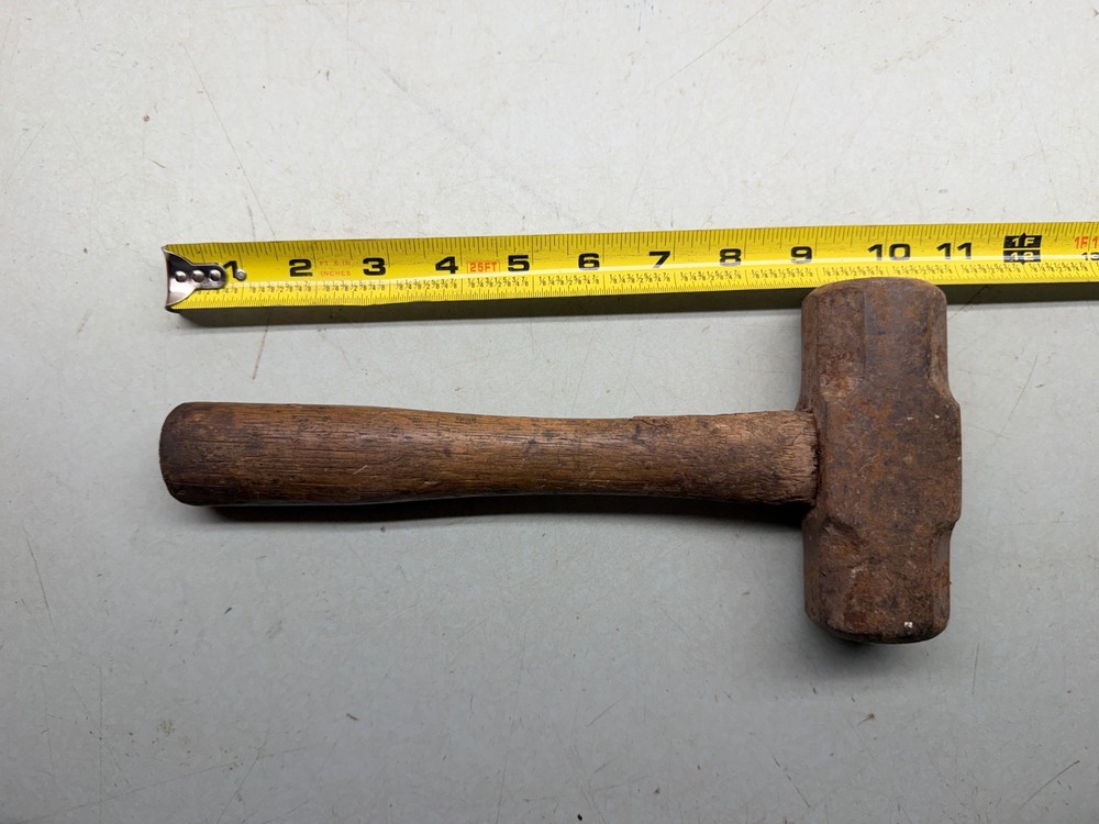 Vintage Compact Hand Sledge Hammer - Wood Handle Club Masonry Blacksmith