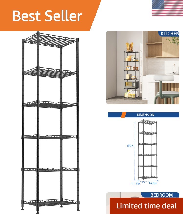 6-Tier Adjustable Wire Shelving Unit, 600 lbs Capacity for Home Organization