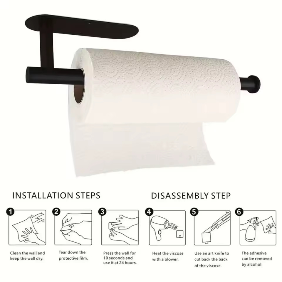 Strong Adhesive Paper Towel Holder – Adjustable Rustproof for Wall or Countertop