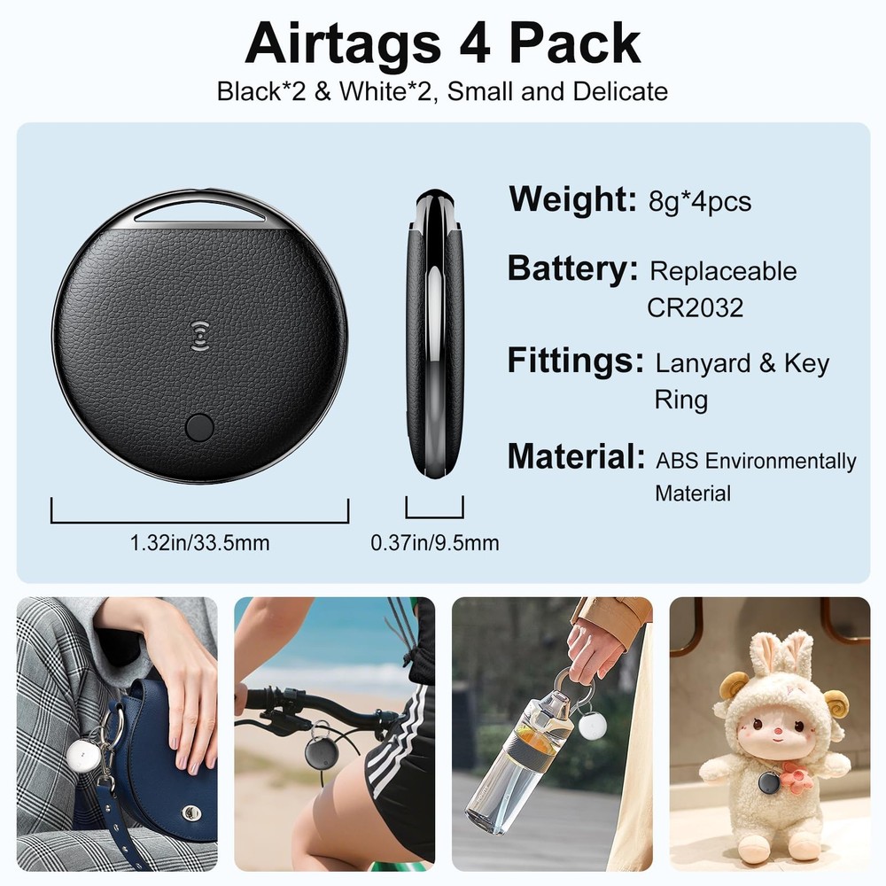 Air Tracker Tags-4 Pack, Smart Tag Work Compatible with 4 Black/White