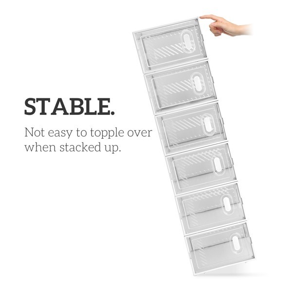 Shoes Storage Organizer Boxes, Clear Plastic 12 Pack Stackable - White