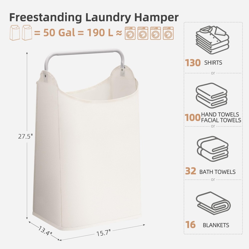 STORAGE MANIAC 2 Pack Large Laundry Hamper with Sturdy Metal 2 Pack, White