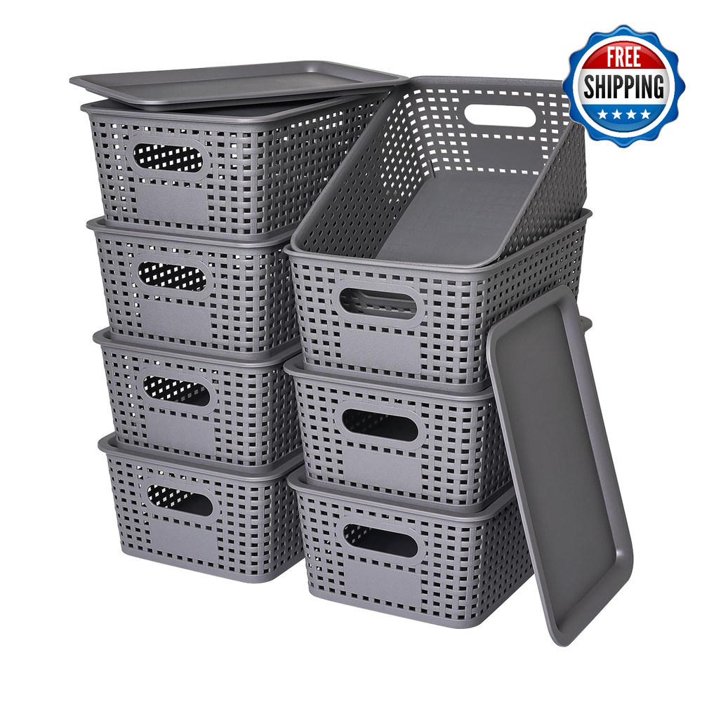 Ohmlove Plastic Storage Baskets with Lid - Stackable Containers Organizer Bins