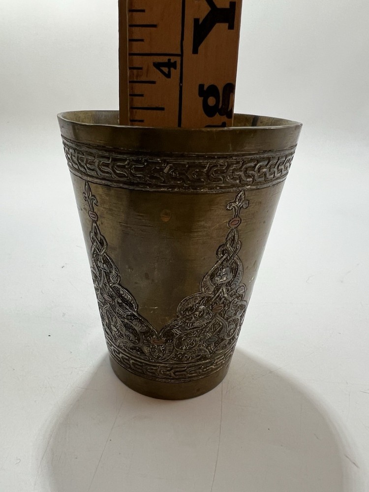 Vtg Handcrafted Solid Brass Traditional Lassi Drinking Cup India Pakistan Boho