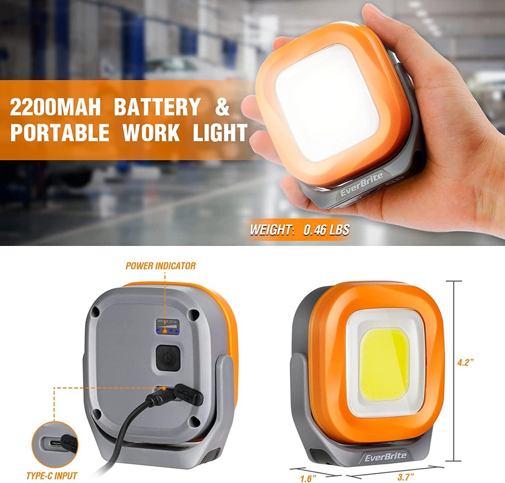 EverBrite Rechargeable 1000 Lumens Work Light Orange/White/COB Work Light 3Modes