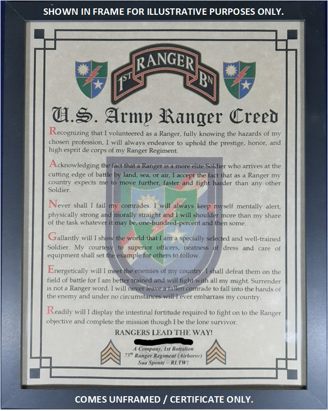 MC-NICE: ARMY Ranger Creed ALL UNITS PERSONALIZED