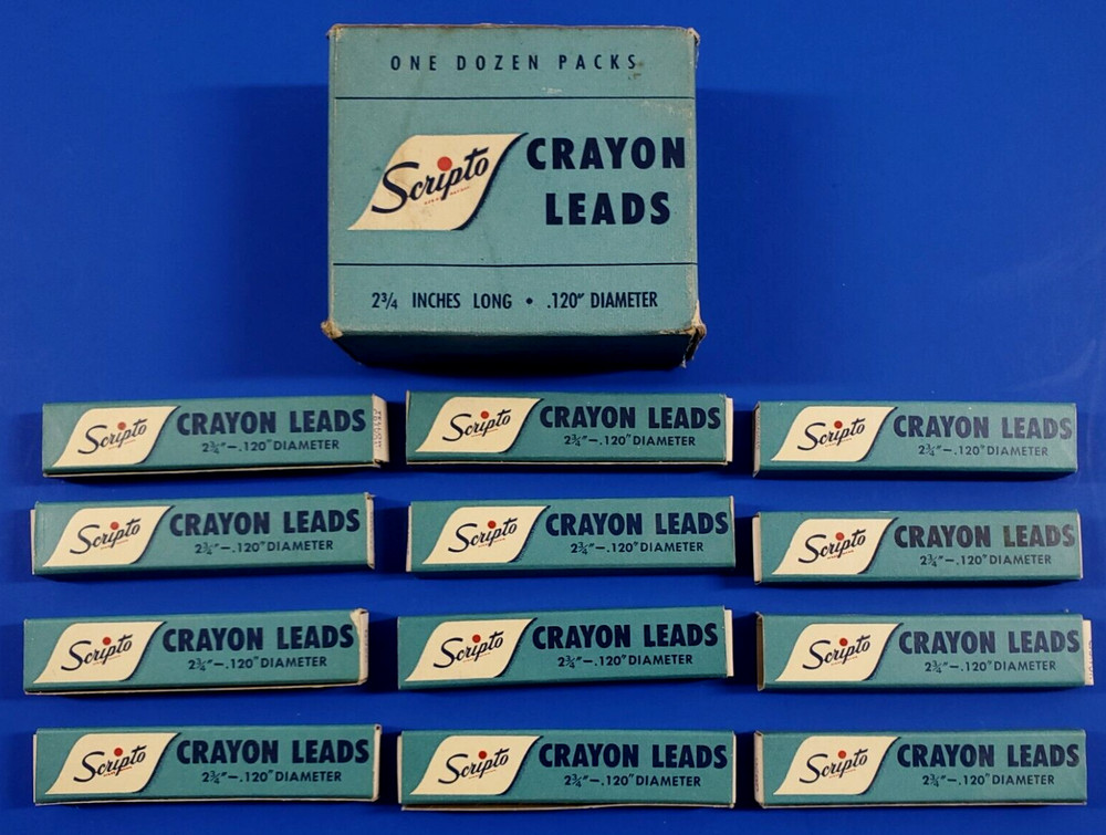 Vintage Scripto Mechanical Pencil Crayon Leads Advertising 12 Boxes YELLOW