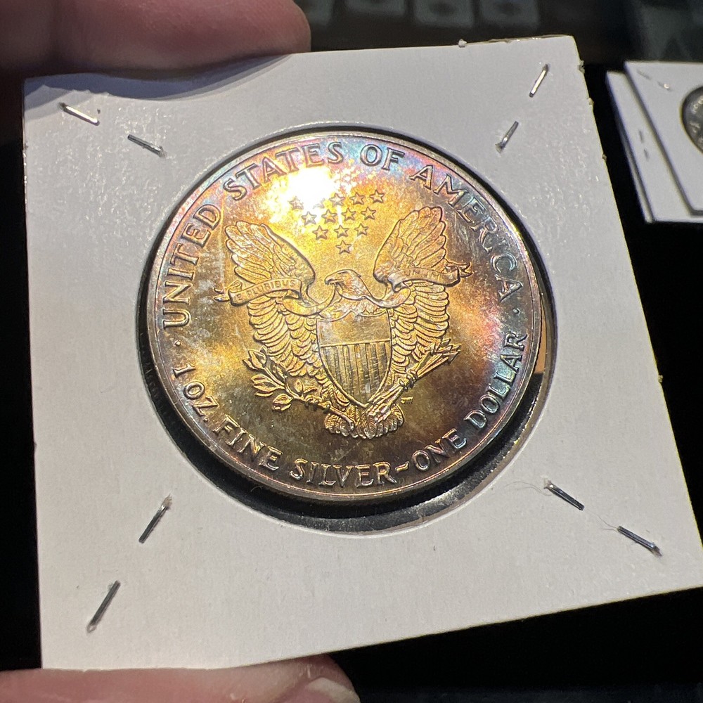 1987 American Silver Eagle 1 oz .999 Silver - Beautiful Obverse & Reverse Toning
