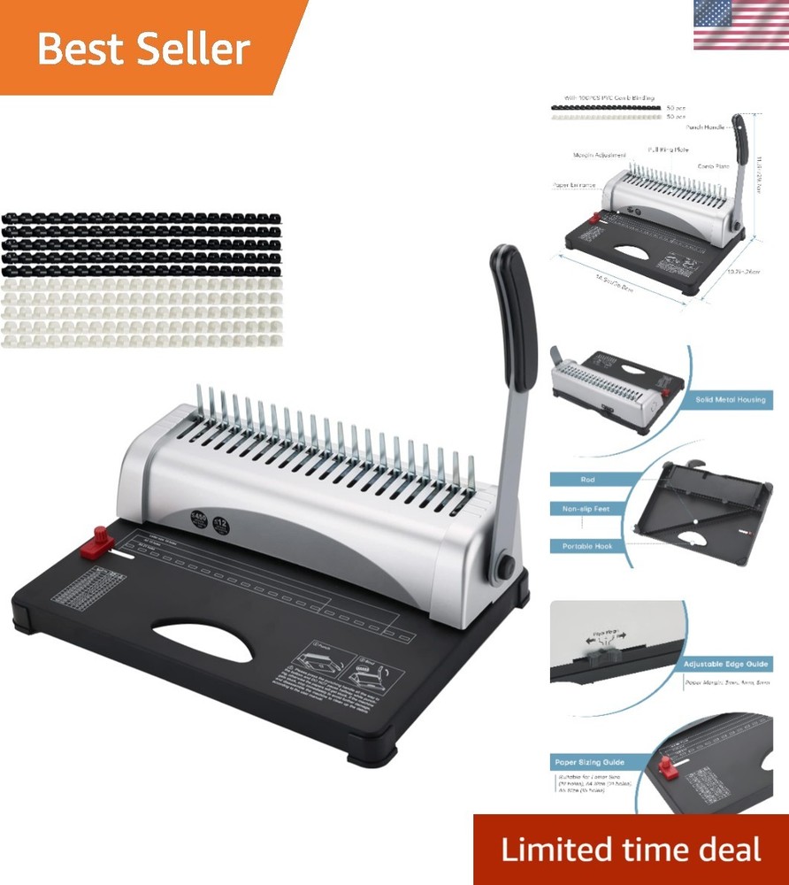 Binding Machine, 21-Hole 450 Sheets Paper Comb Punch Binder Machine f...