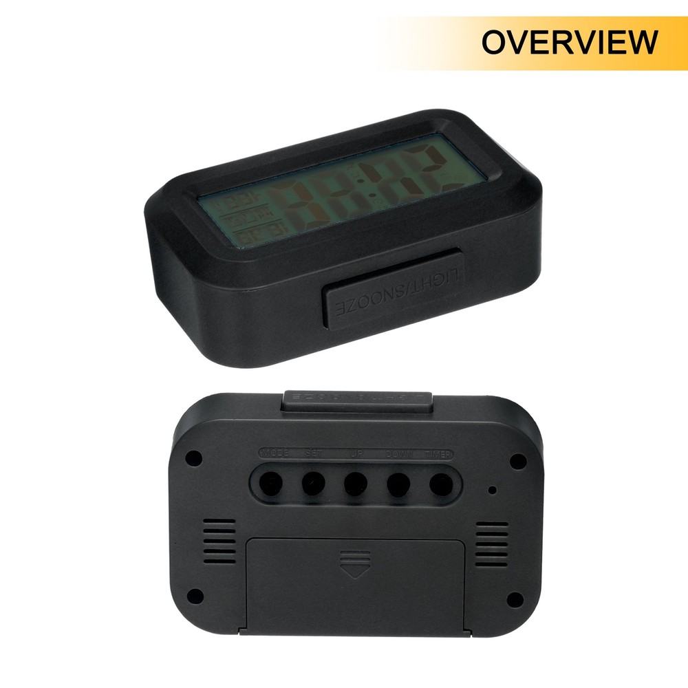 Square Electronic Alarm Clock with Timer, Black Digital Alarm Clocks