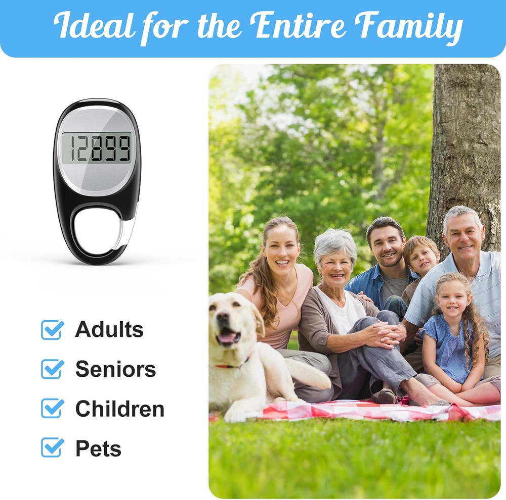 Simple Pedometer for Walking, Accurate Step Tracker with Carabiner, 3D Step Coun