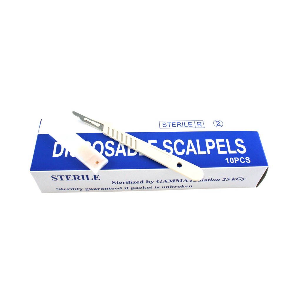 100pcs Sterile Pack Scalpel Blades with Plastic Handle Individually Foil Wrapped