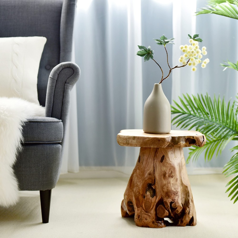 WELLAND Natural Cedar Stump Stool, 14" End Table, Live Edge Side Table, Plant...
