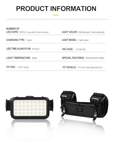 ZIDIYIRUO UTV Dome Light, Rechargeable UTV Interior Light Compatible with 1pc