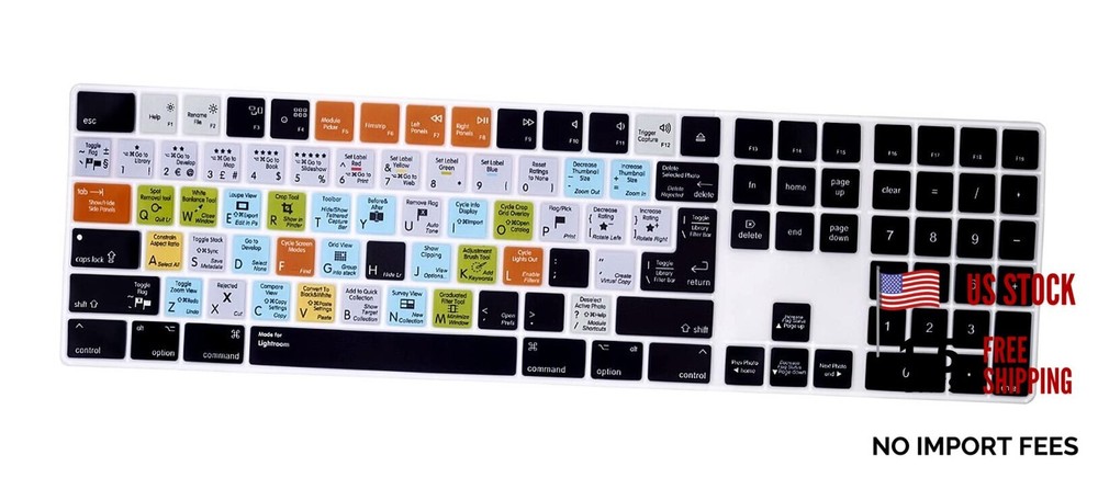 Shortcuts Ultra Thin Silicone Full Size Wireless Numeric Keyboard Lightroom