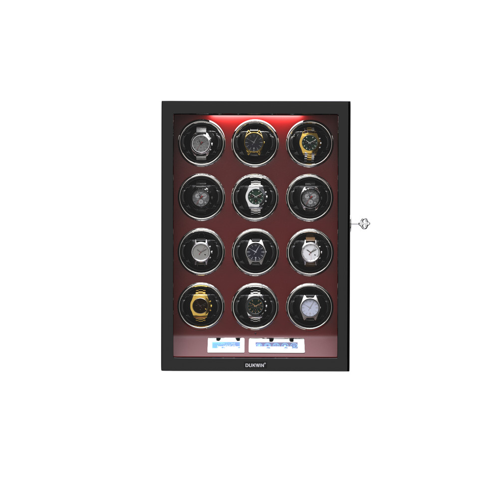 Automatic 12 Watch Winder Display Case Box LCD Touch Screen Display W/ LED Light