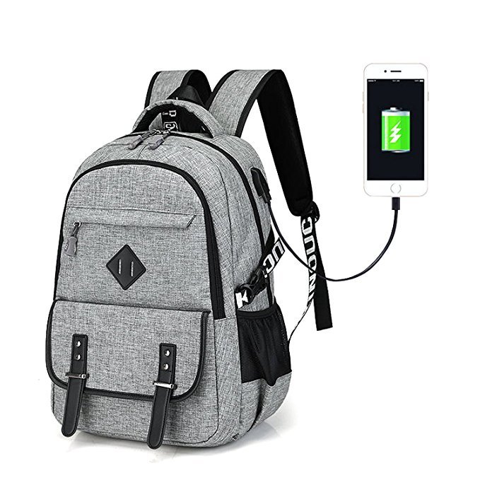 Lightweight College School Backpack with USB Charging Port