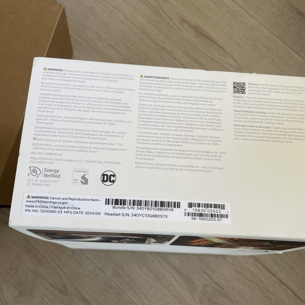 Empty Box Meta Quest 3S 128gb Empty (Box Only)
