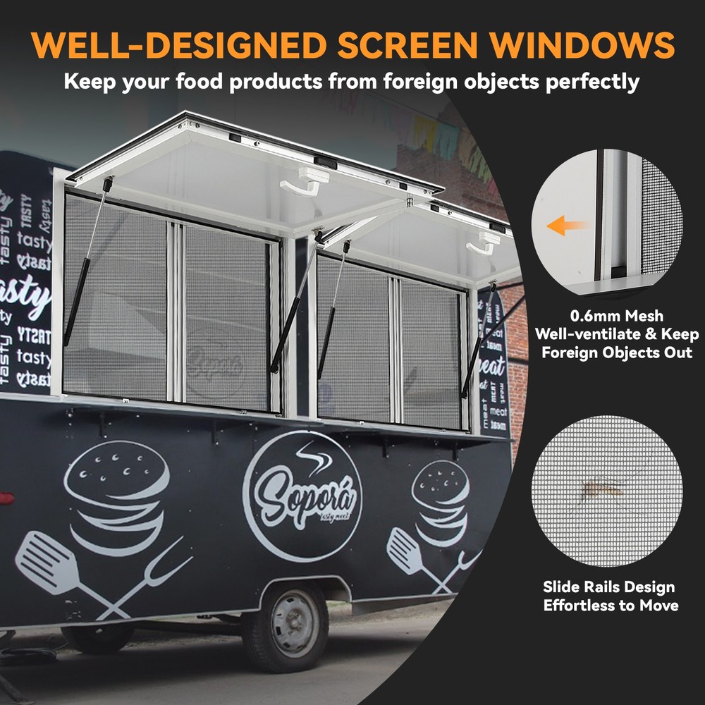 36"/48" Concession Window Aluminum Alloy Serving Food Trucks W/ Sliding Screen