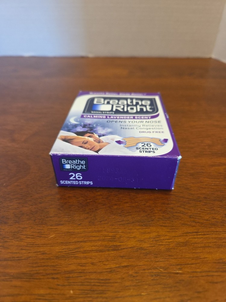 Breathe Right Nasal Strips Lavender Scented 24 Tan Strips Open Package
