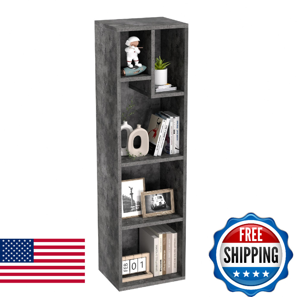 VECELO 4-Tier Bookcase, Modern Storage Cabinet with Height Difference Shelves fo