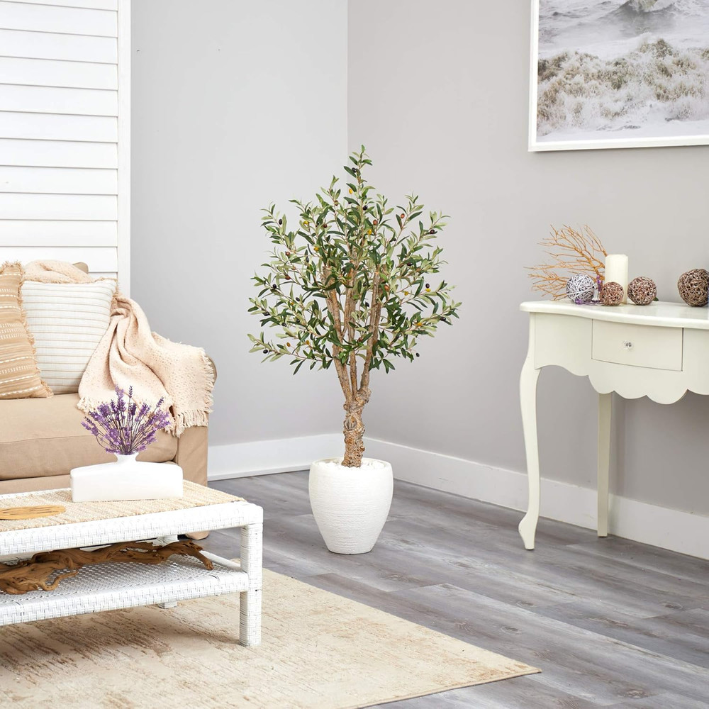 53" Olive Artificial Tree in Elegant White Planter - Perfect Home Decor!