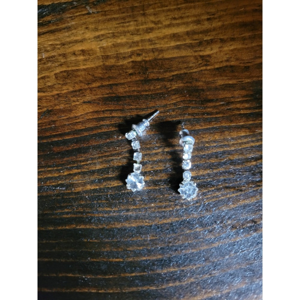 Glam OEC Dangle Drop CZ Silver Tone Earrings