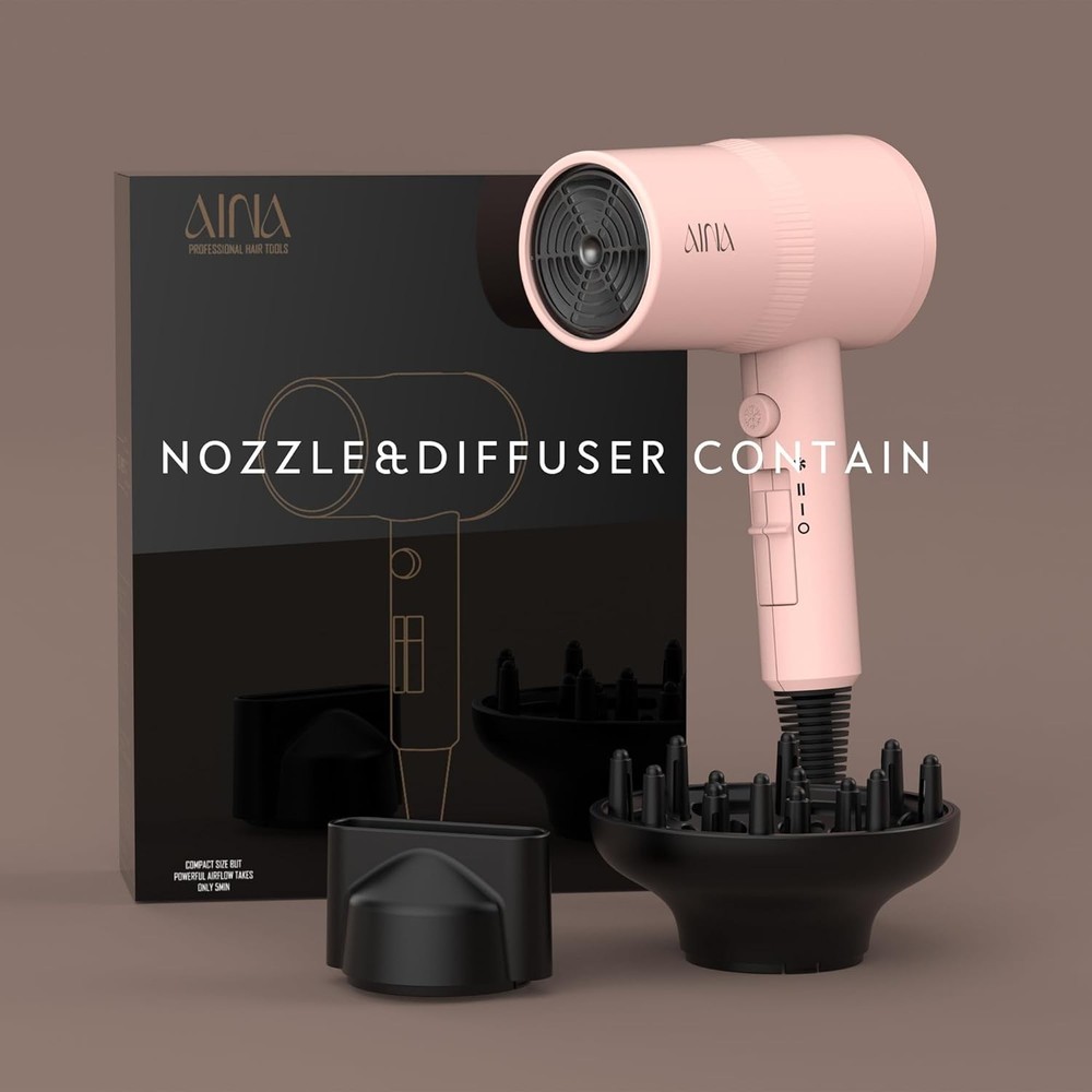 AINA Hair Dryer with Diffuser, Blow Dryer for Women | Advanced Ionic Technology,