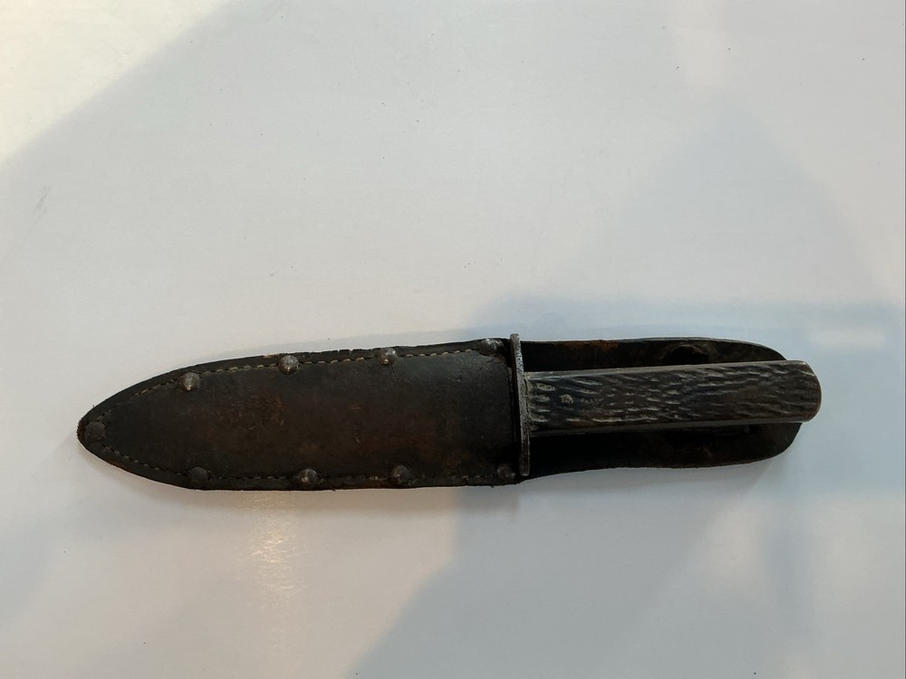 Vintage Olcut Union Cut Co Bone Stag Fixed Blade 4.25”