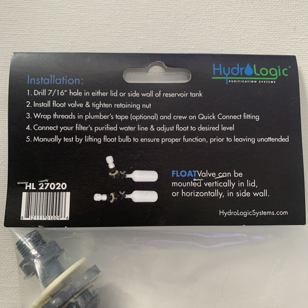 Hydro Logic 3/8” Quick Connect Float Valve HL27020 NEW