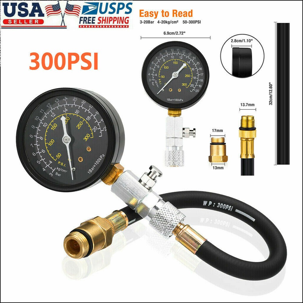 Engine Cylinder Compression Pressure Tester Gauge Gas Tester Tool Kit
